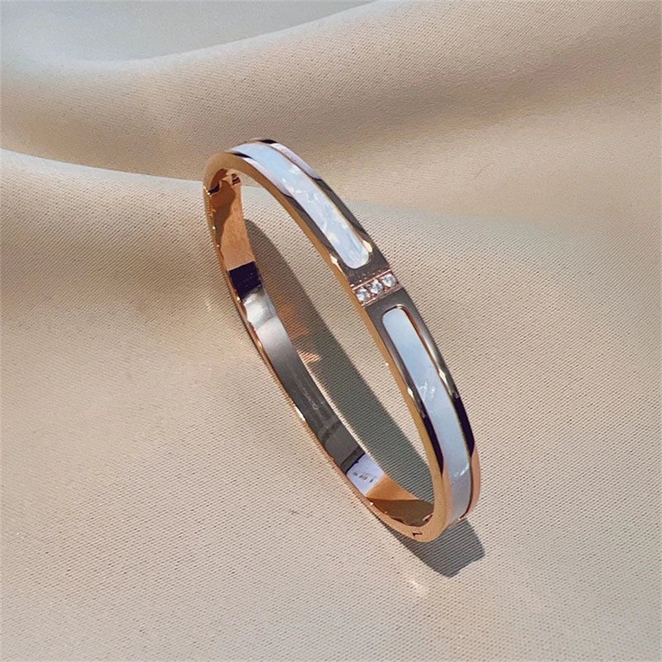 5 1Pcs Sparkling Zirconia Inlaid Stainless Steel Bracelet