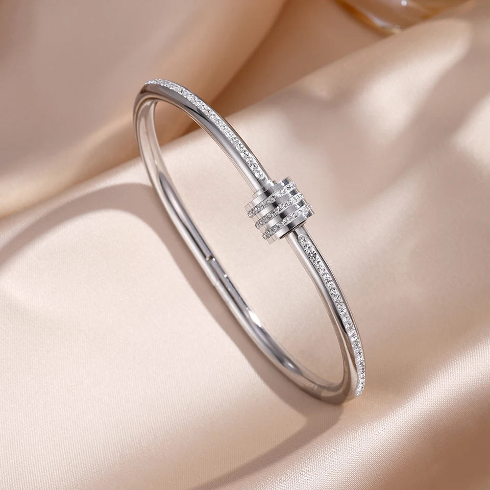 5 1Pcs Sparkling Zirconia Inlaid Stainless Steel Bracelet