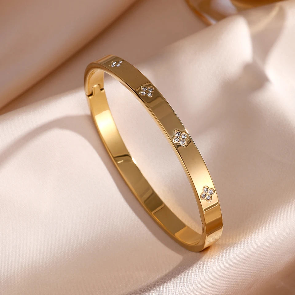 5 1Pcs Sparkling Zirconia Inlaid Stainless Steel Bracelet