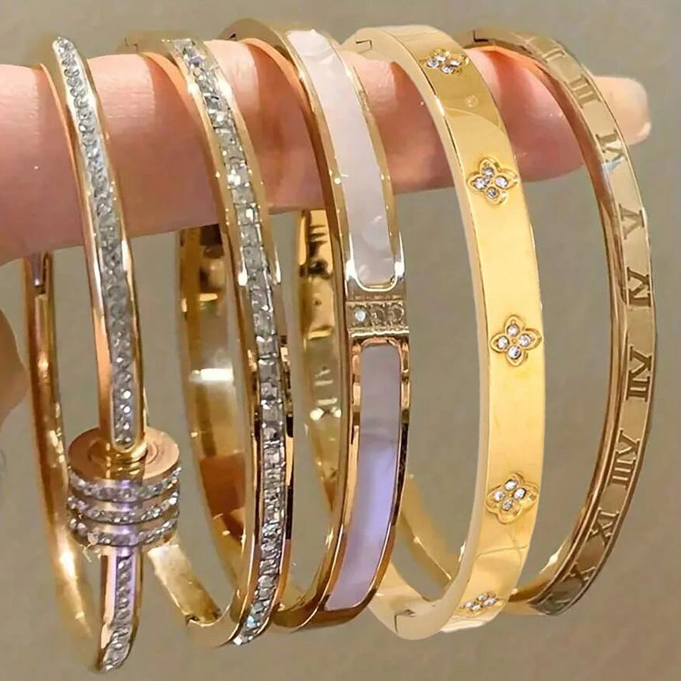 5 1Pcs Sparkling Zirconia Inlaid Stainless Steel Bracelet