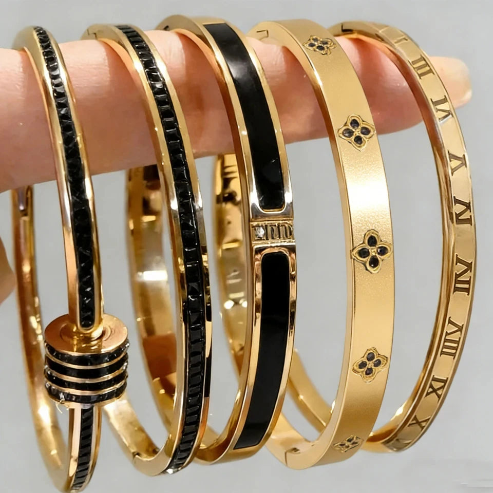 5 1Pcs Sparkling Zirconia Inlaid Stainless Steel Bracelet