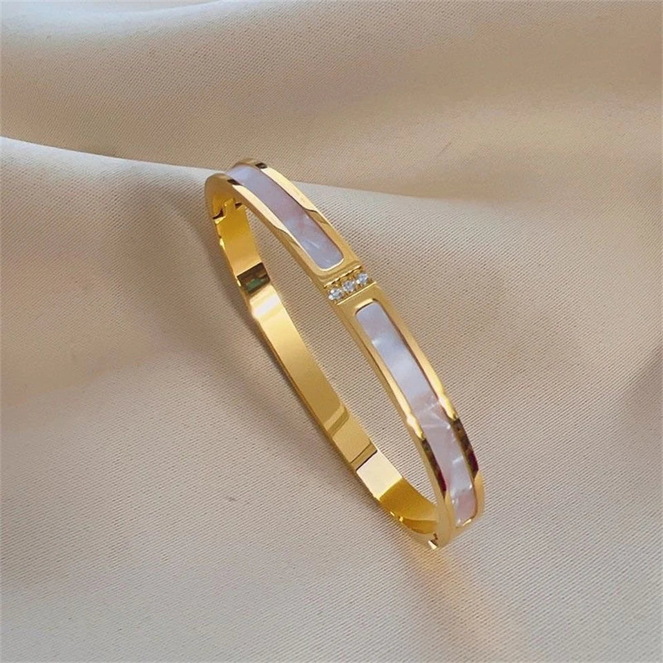 5 1Pcs Sparkling Zirconia Inlaid Stainless Steel Bracelet
