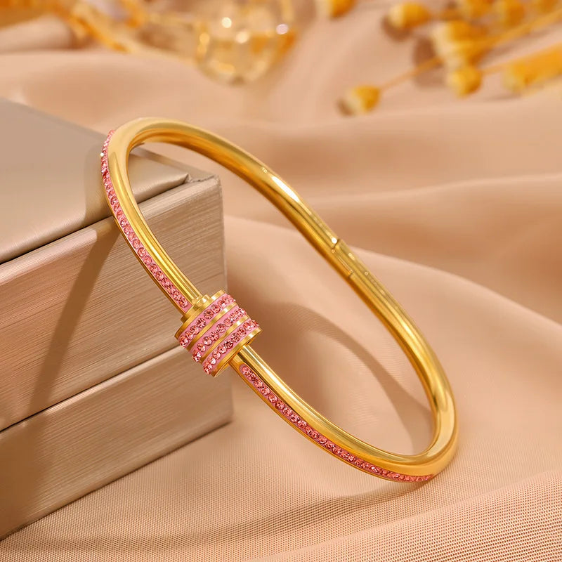 5 1Pcs Sparkling Zirconia Inlaid Stainless Steel Bracelet