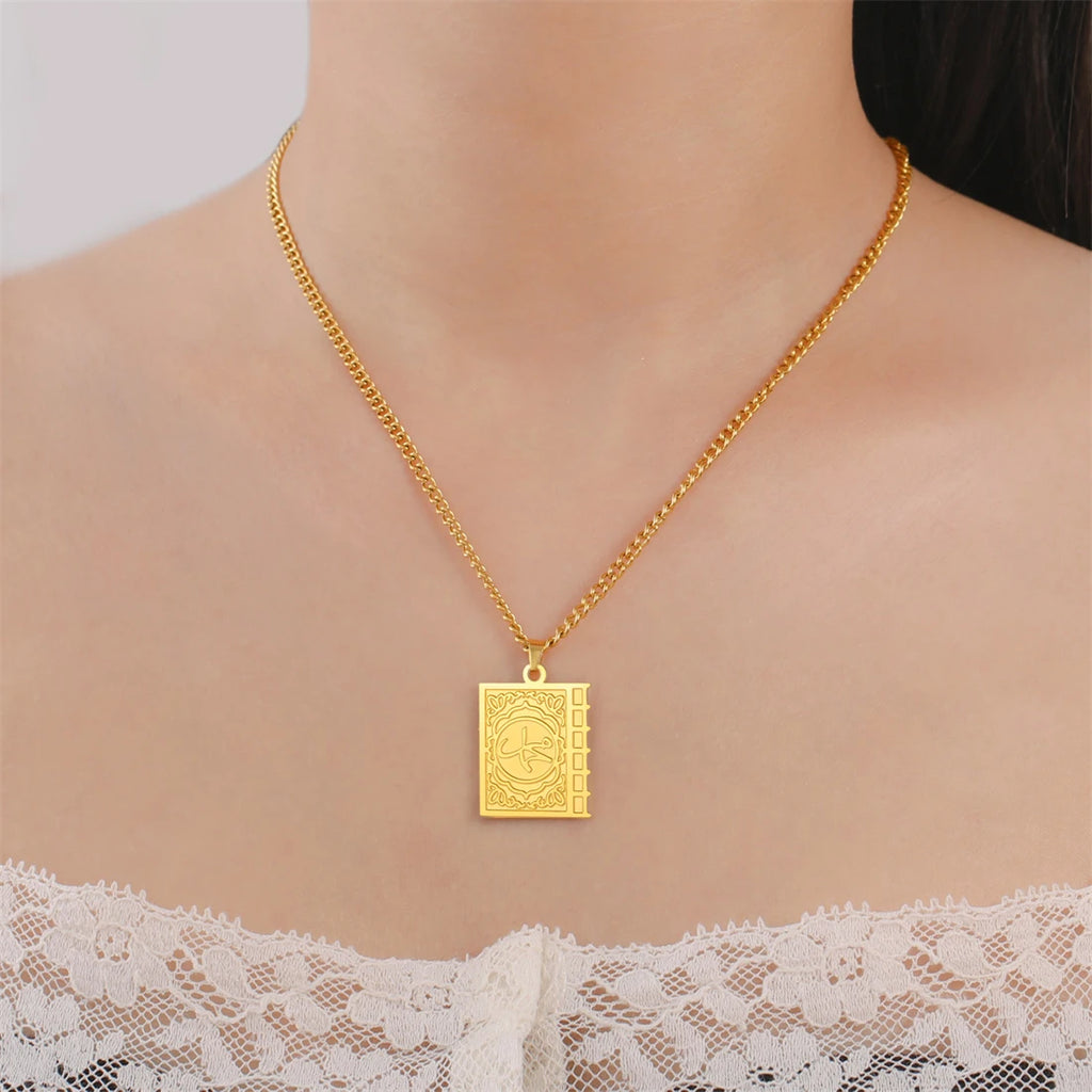 Eueavan Islam Allah Symbol Necklace Stainless Steel Double