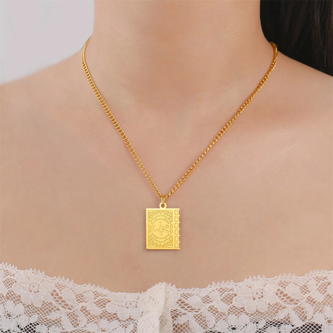 Eueavan Islam Allah Symbol Necklace Stainless Steel Double