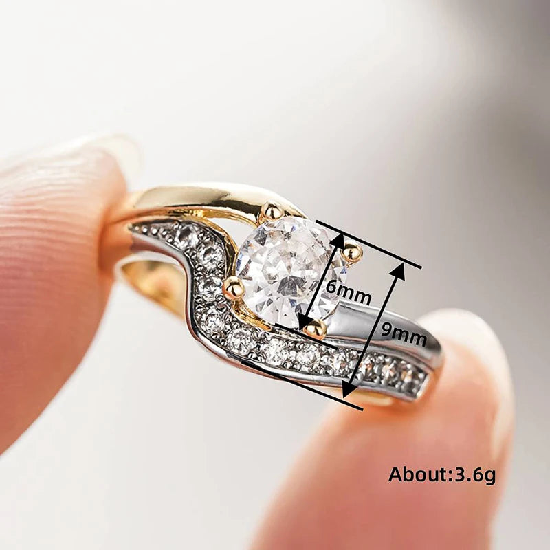 Huitan Two Tone Cubic Zirconia Rings Women For